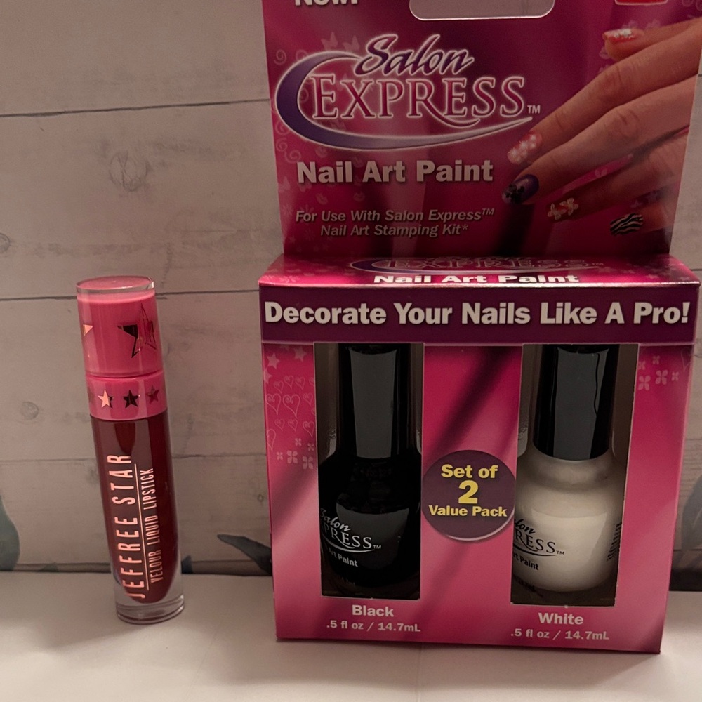 Jeffree Star Lipstick in Deep Red with Salon Express Nail Art Paint Set